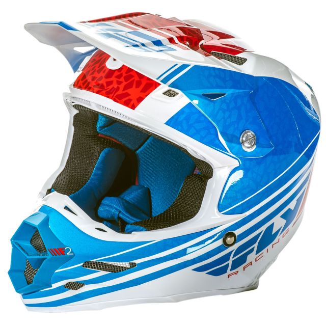 Fly Racing Helm F2 Carbon Animal blau-weiß-rot